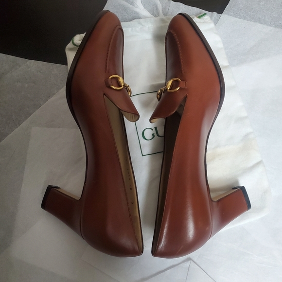 Women Gucci Brown Leather Horsebit Loafer Pump Size 10B - Picture 4 of 7